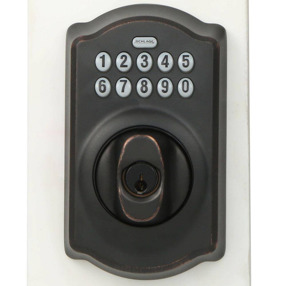 Schlage Camelot Aged Bronze Electronic Keypad Deadbolt BE365 V CAM 716