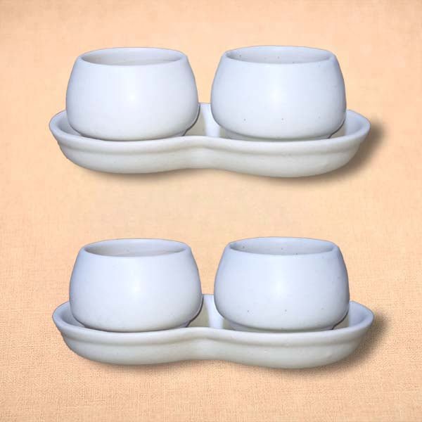 2.5 inch (6 cm) Round Ceramic 2 Pot Set with Plate