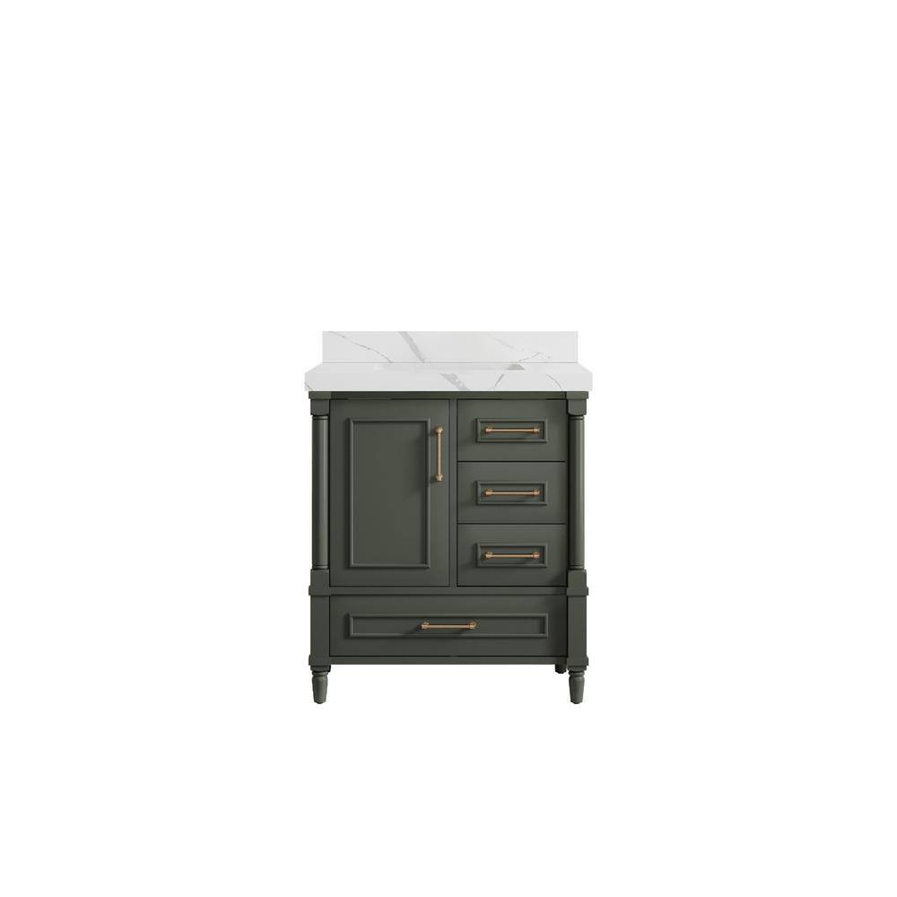 Willow Collections Hudson 30 in. W x 22 in. D x 36 in. H Bath Vanity in Pewter Green with 2 in Calacatta Quartz Top HDSN_PGN_CA_LZ_30