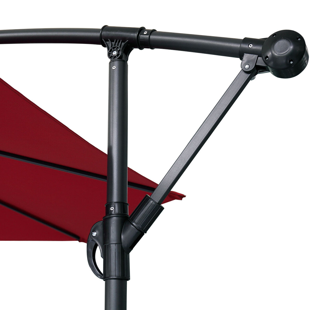 360-Degree Rotation Cantilever Hanging Patio Umbrella with Extra-large Canopy for Outdoor Use, Wine Red