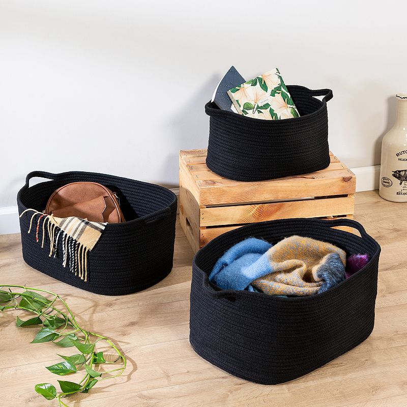 Honey-Can-Do Set of 3 Black Cotton Coil Storage Basket Set