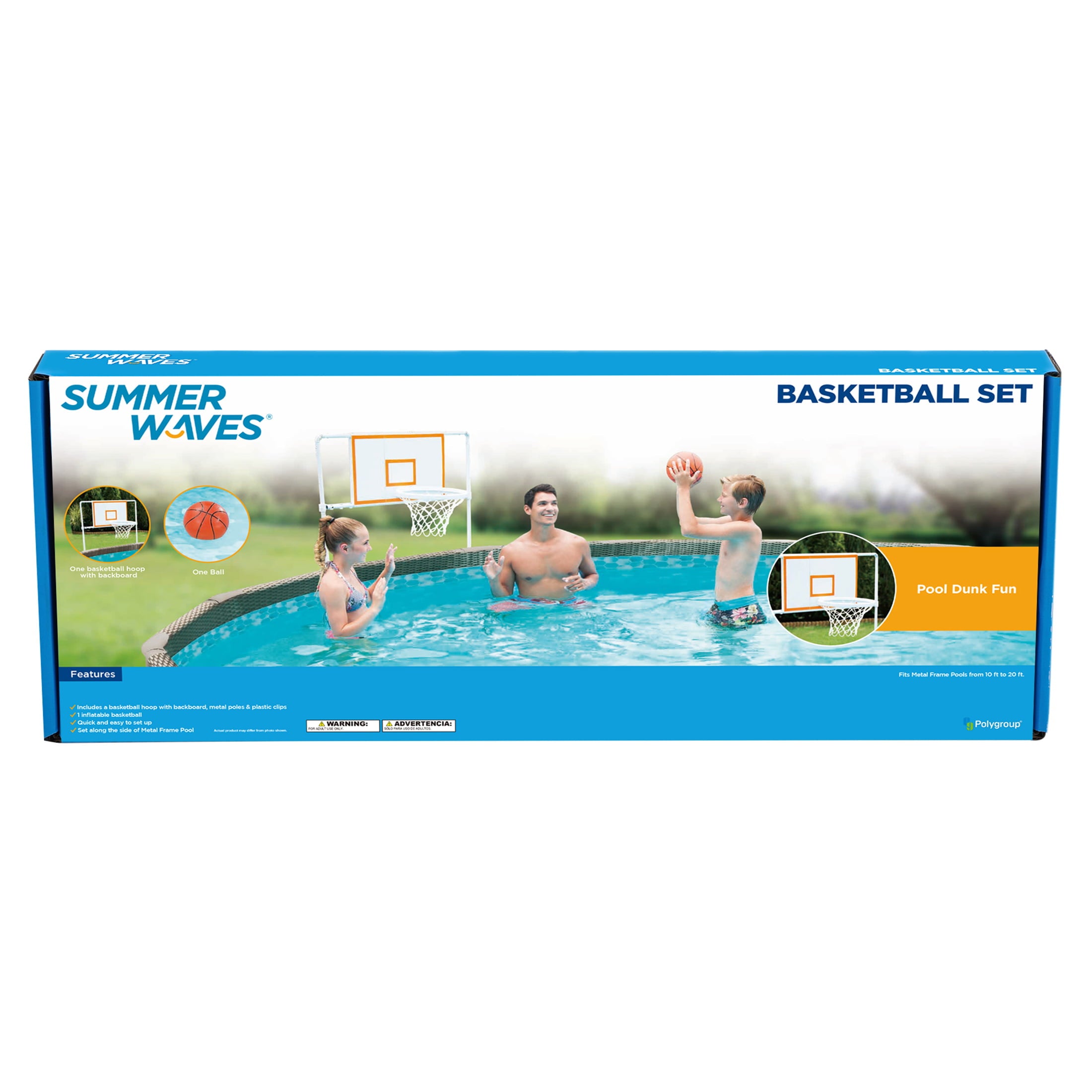 Summer Waves Basketball Set with Basketball Hoop Backboard and Rim， for Frame Pools， White， Inflatable Basketball included， for Adults， Unisex