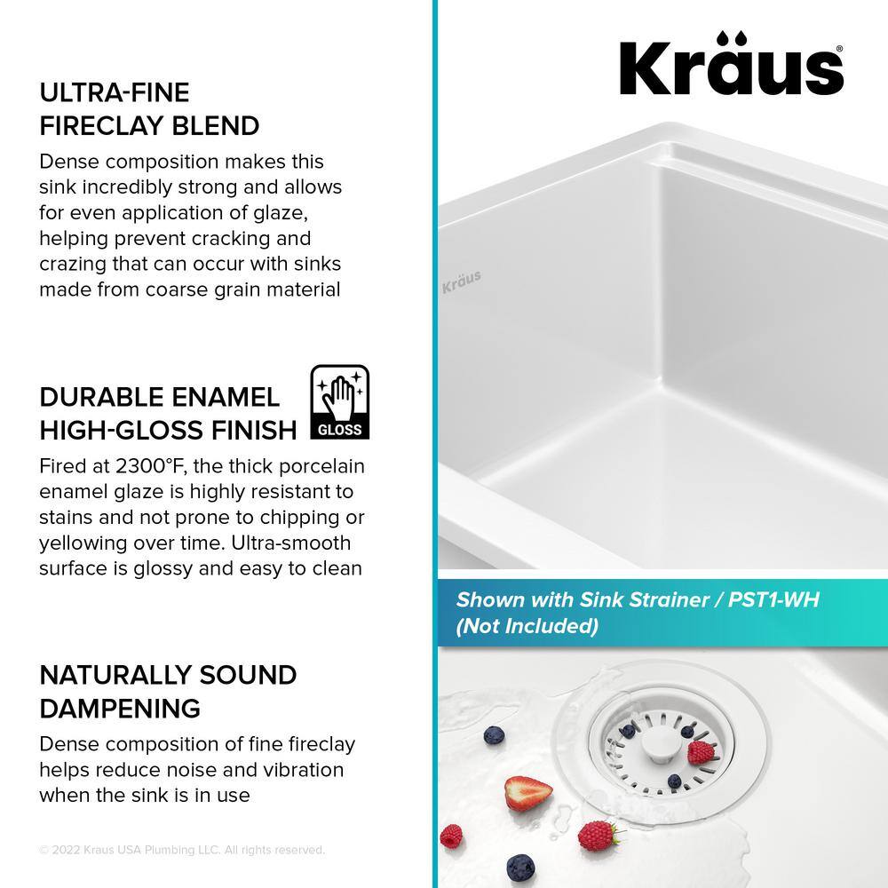 KRAUS Turino Gloss White Fireclay 33 in. Single Bowl Drop-InUndermount Workstation Kitchen Sink KFDW1-33GWH