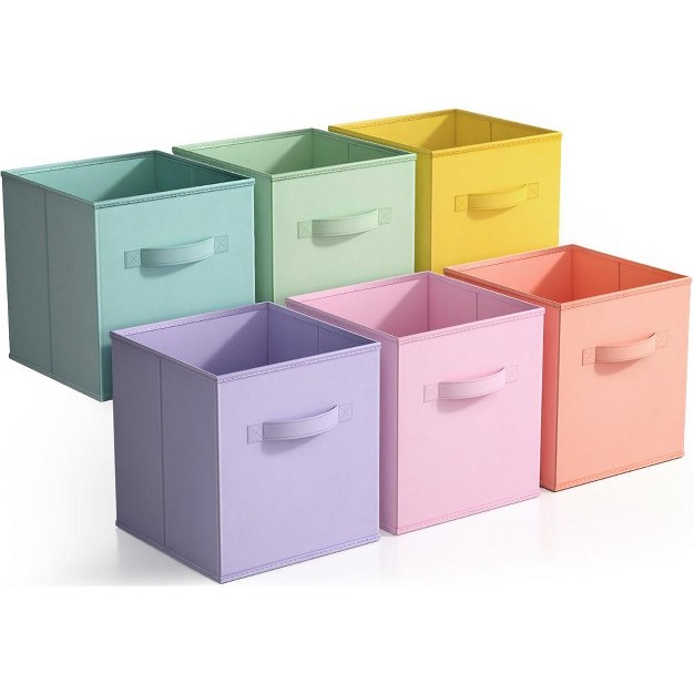 Sorbus 11 Inch 6 Pack Foldable Fabric Storage Cube Bins With Handles For Organizing Pantry Closet Nursery Playroom And More light Pastels