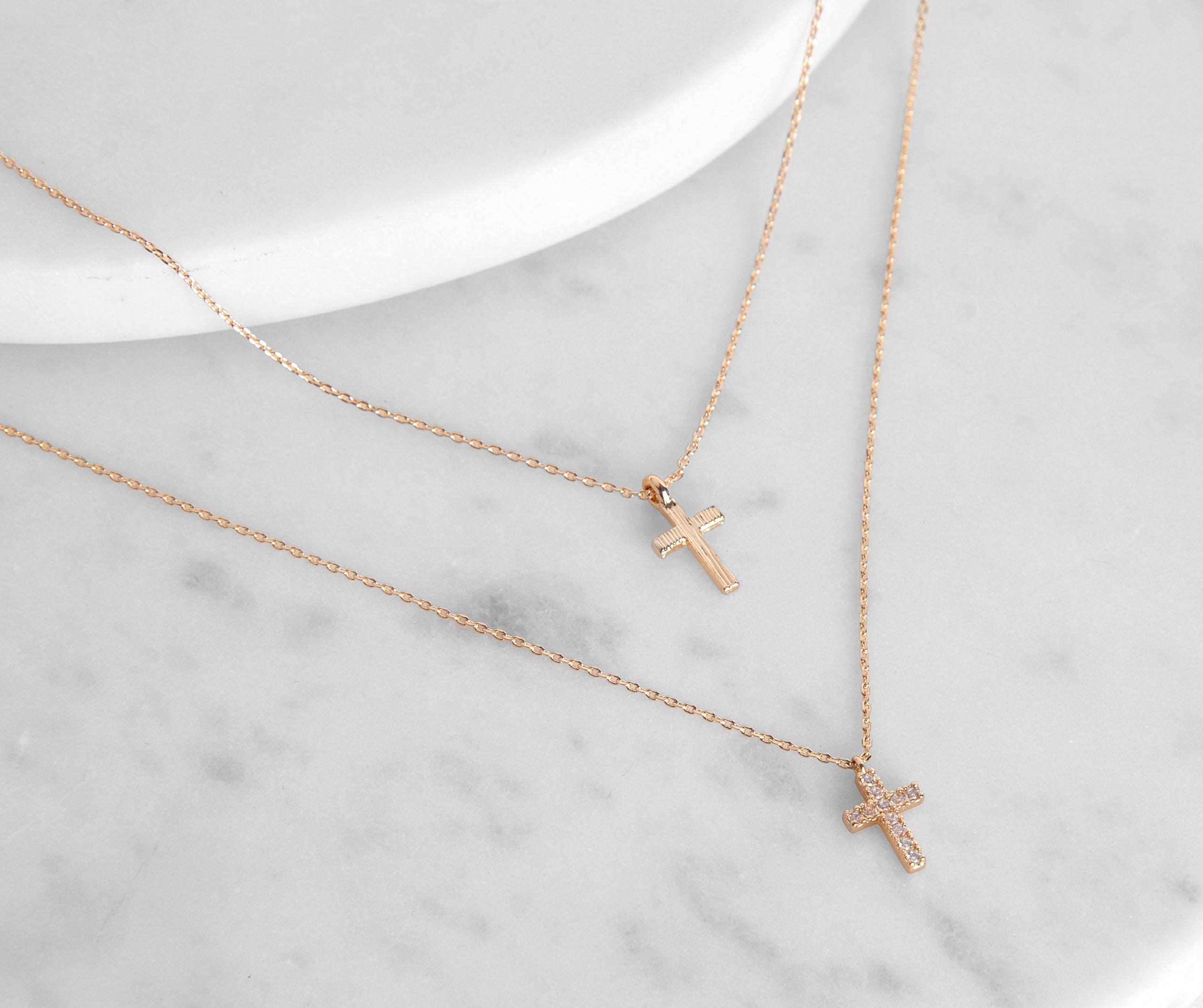 Dainty And Sleek Cubic Zirconia Cross Charm Necklaces