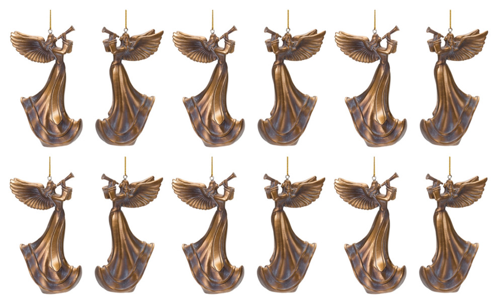 Bronze Trumpet Angel Ornament  6 Piece Set   Christmas Ornaments   by Melrose International LLC  Houzz