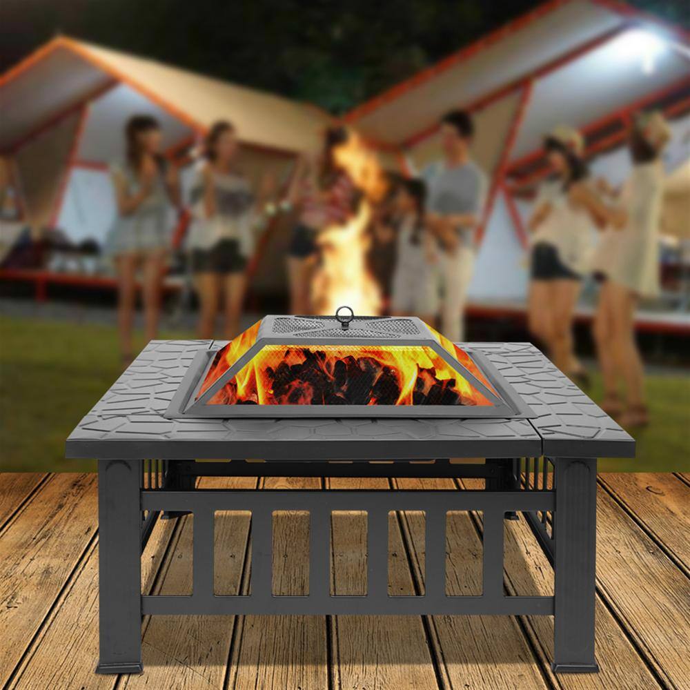 32 in. W x 17 in. H Outdoor Metal Portable Charcoal Black Fire Bowl with Accessories PF-52194990