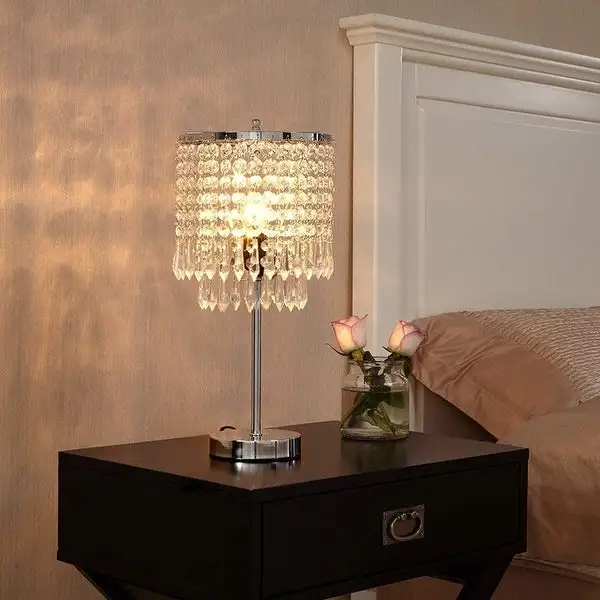 16.5''H Chrome Nightstand Crystal Table Lamp， Elegant Desk Lamp (Bulb NOT Include）