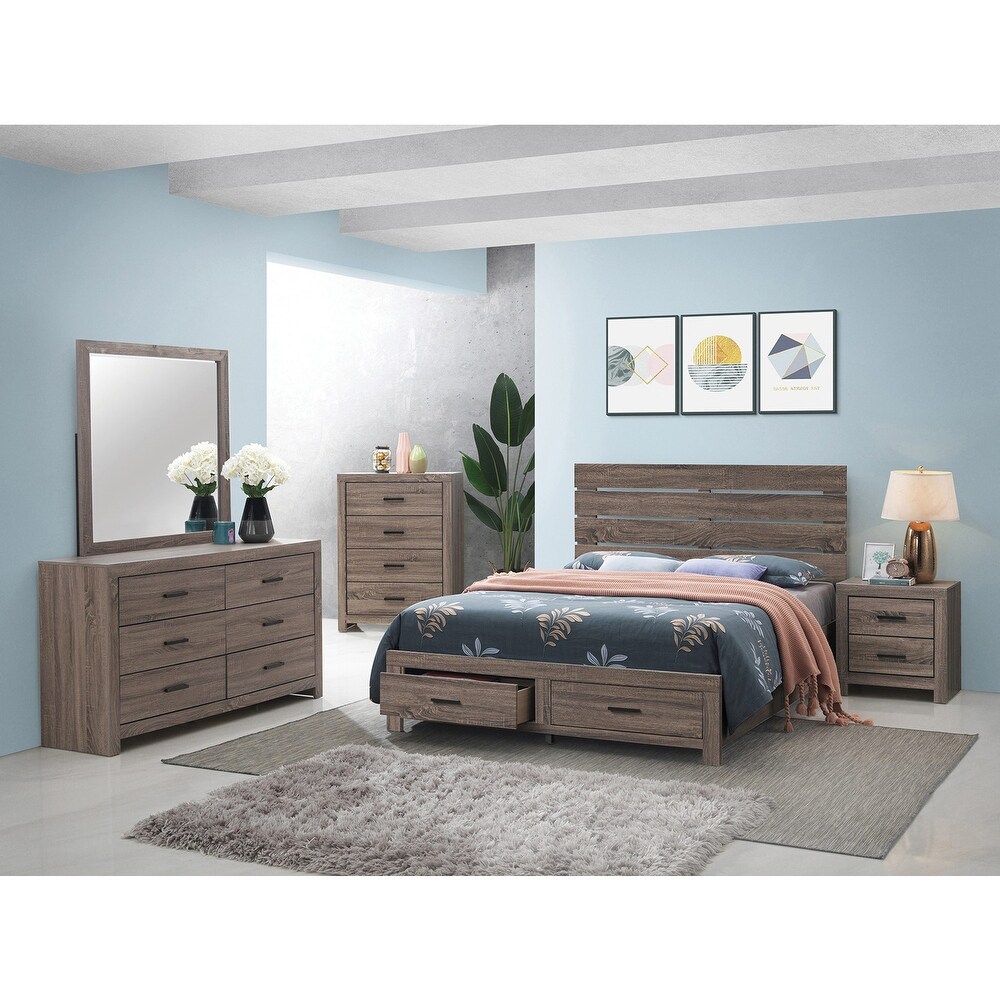 Wooden Eastern King Storage Bedroom Set in Barrel Oak