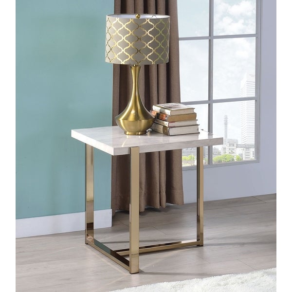 Faux Marble Top End Table with Champagne Gold Base