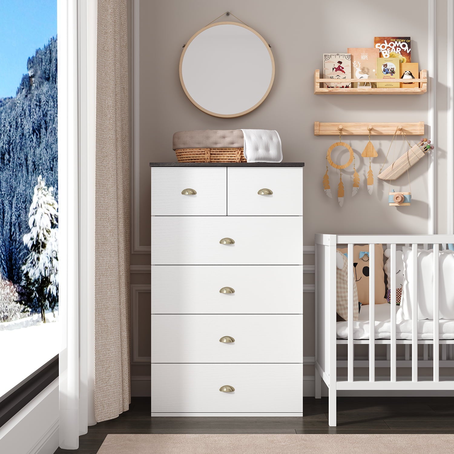 White Chest of Drawers with Locks on 2-Top Chest of Drawers, 6 - Drawer Dresser