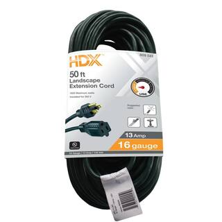 HDX 50 ft. 163 Light Duty IndoorOutdoor Landscape Extension Cord Green HD#809-543