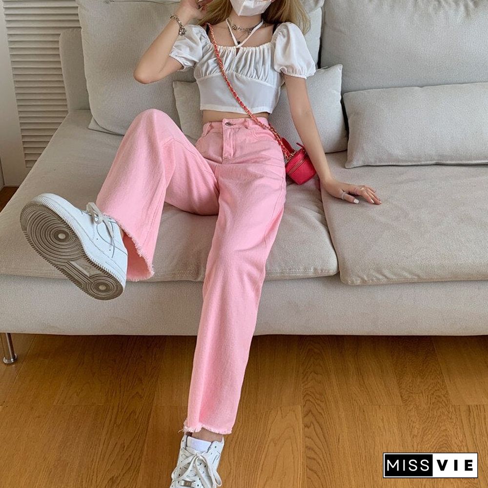 Woman Jeans High Waist Clothes Wide Leg Denim Clothing Blue Streetwear Vintage Quality Fashion Harajuku Straight Pants