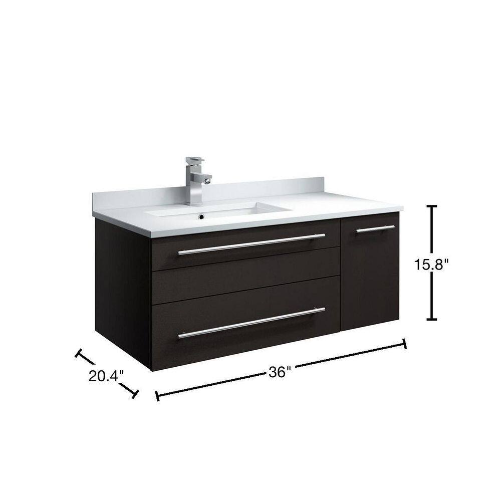 Fresca Lucera 36 in. W Wall Hung Bath Vanity in Espresso with Quartz Stone Vanity Top in White with White Basin FCB6136ES-UNS-L-CWH-U