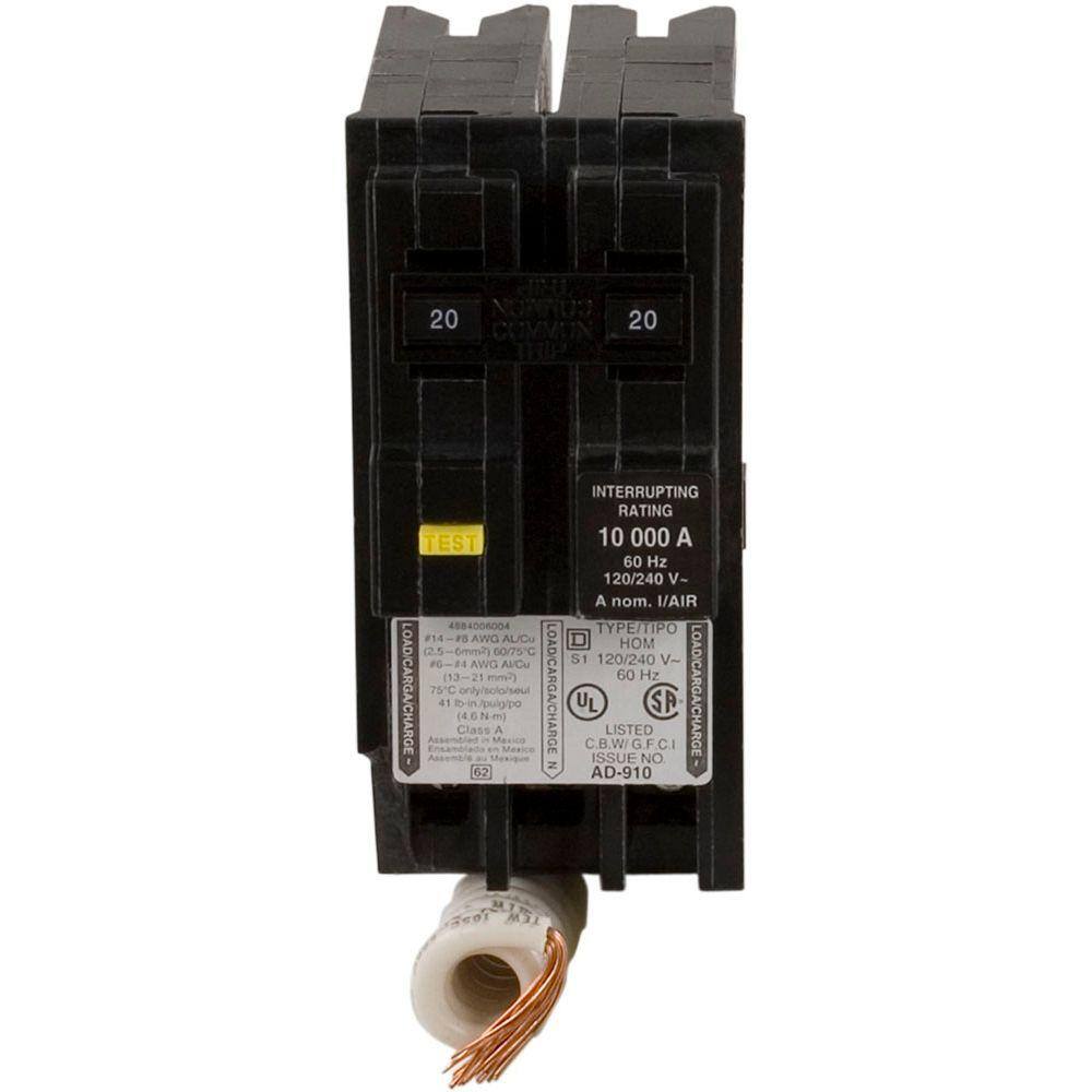 Square D Homeline 20 Amp 2-Pole GFCI Circuit Breaker HOM220GFIC