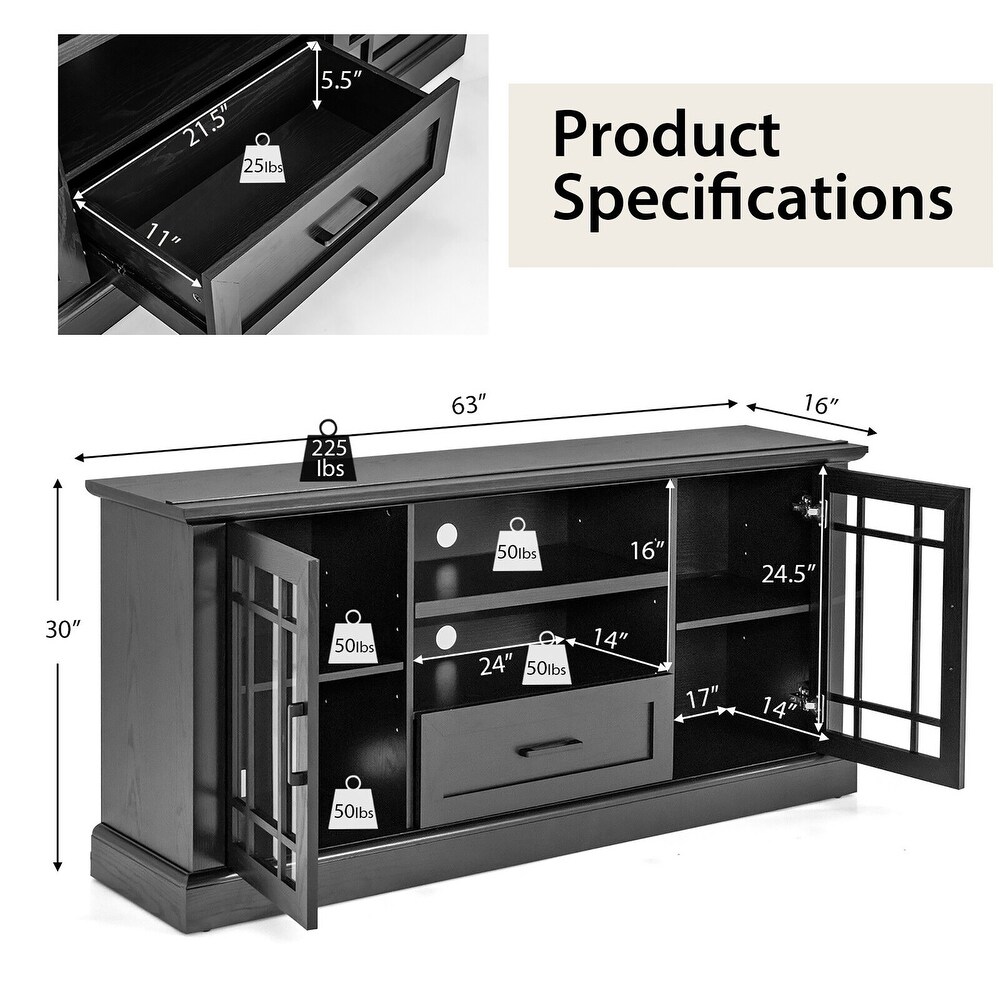 Gymax Farmhouse TV Stand for TVs up to 70'' Media Center w/ Glass