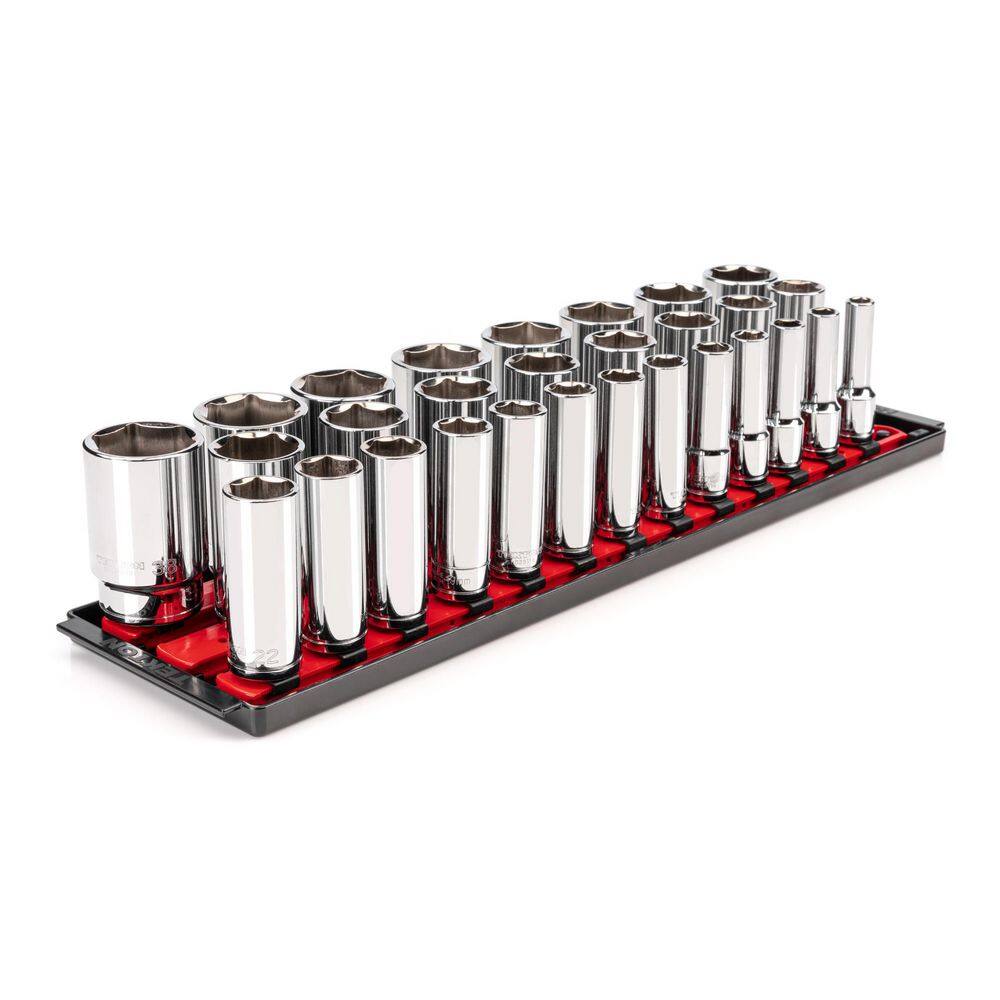 TEKTON 12 in. Drive Deep 6-Point Socket Set (29-Piece) (10-38 mm) with Rails SHD92125