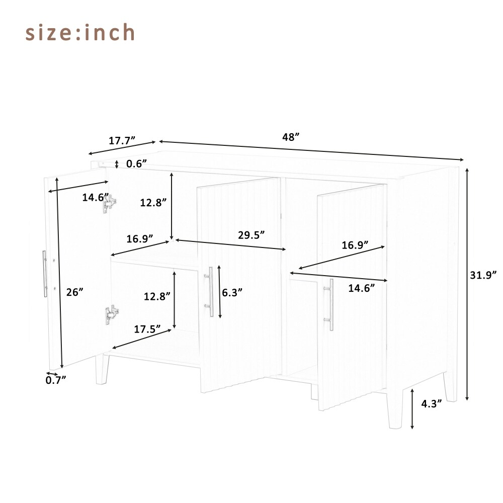 Featured Three door Storage Cabinet with Metal Handles  Modern Buffet Sideboard Cabinet with Classic Golden Handles