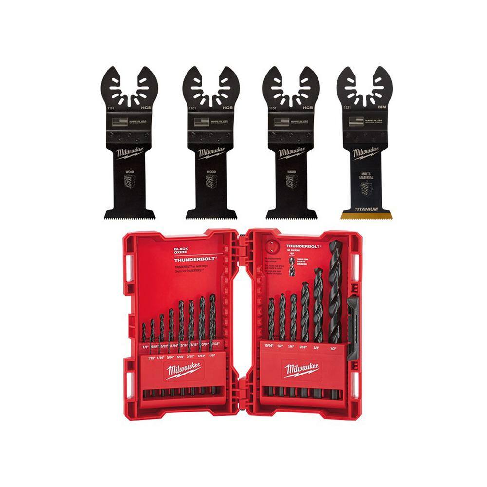 MW 1-38 in. Multi-Tool Oscillating Blade Set with Black Oxide Twist Drill Bit Set (25-Piece) 49-25-1103W-48-89-2801