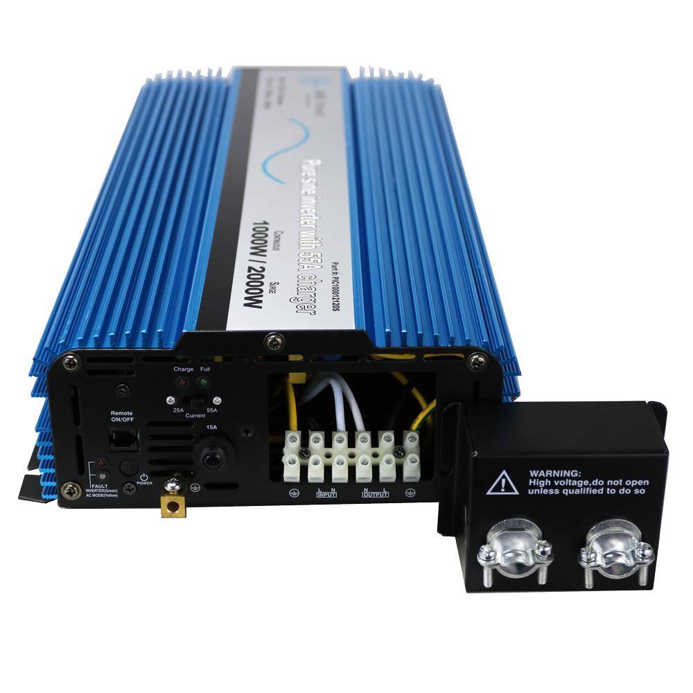 AIMS POWER 1000 Watt Pure Sine Inverter Charger with Select-able Transfer Switch 12 VDC to 120 VAC PIC100012120S