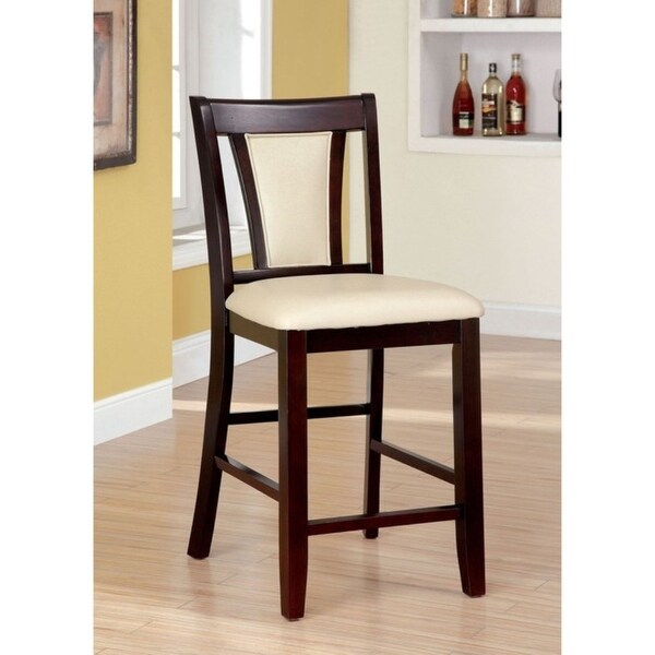 Wooden Side Chair With Padded Ivory Seat and Back， Pack Of 2， Cherry Brown - 19.5