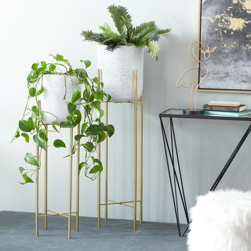 Glam White Metal Planter 51969   Contemporary   Outdoor Pots And Planters   by Brimfield  ampMay  Houzz