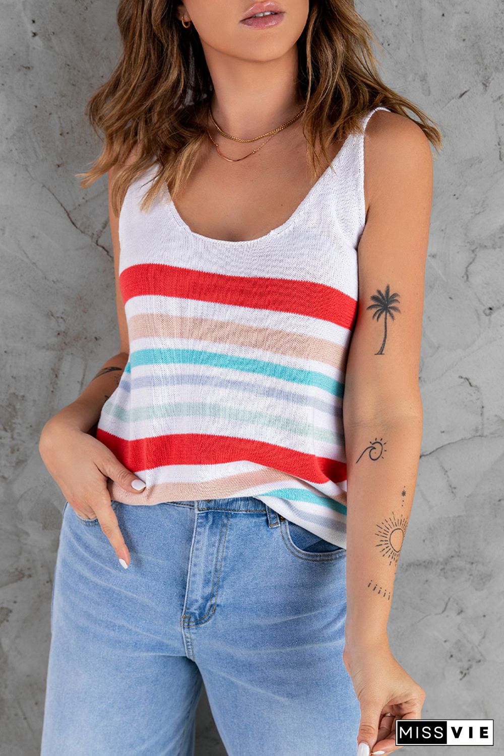 Multi Stripe Knit Scoop Neck Tank Top