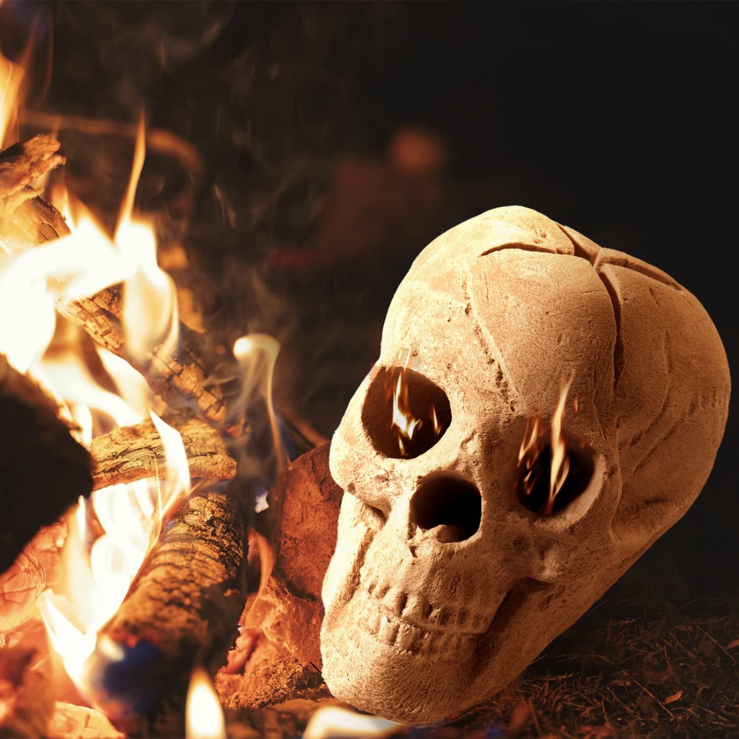 Ceramic Fireproof Fire Pit Skull Log， Human Skull Gas Log For Indoor And Outdoor Fireplaces And Fi