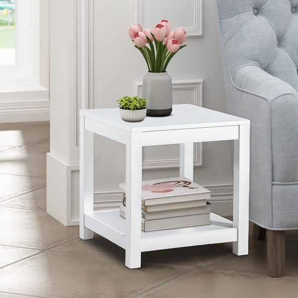 2-Tier End Table with Storage Shelf， Wood Side Table for Living Room - 17.7”