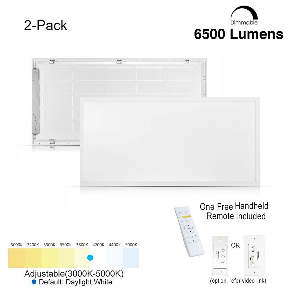 eSenLite 2 ft. x 4 ft. White Commercial 6500 Lumens Backlit Dimmable CCT Color Ceiling Integrated LED Panel Light Troffer(2-Pack) EEBPTL2450W-RC