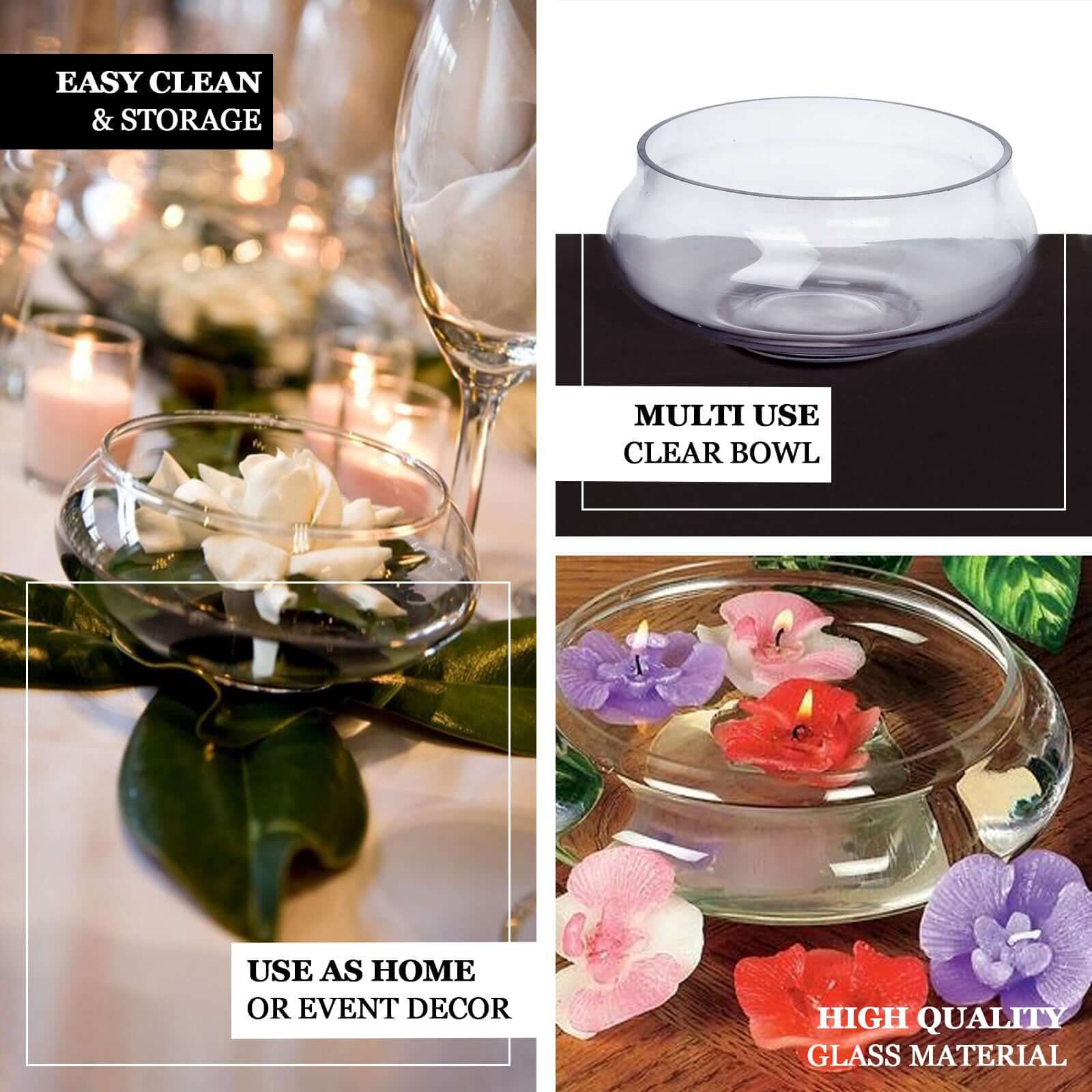 Floating Candle Glass Bowl Centerpiece, Multi Purpose Table Decor 10