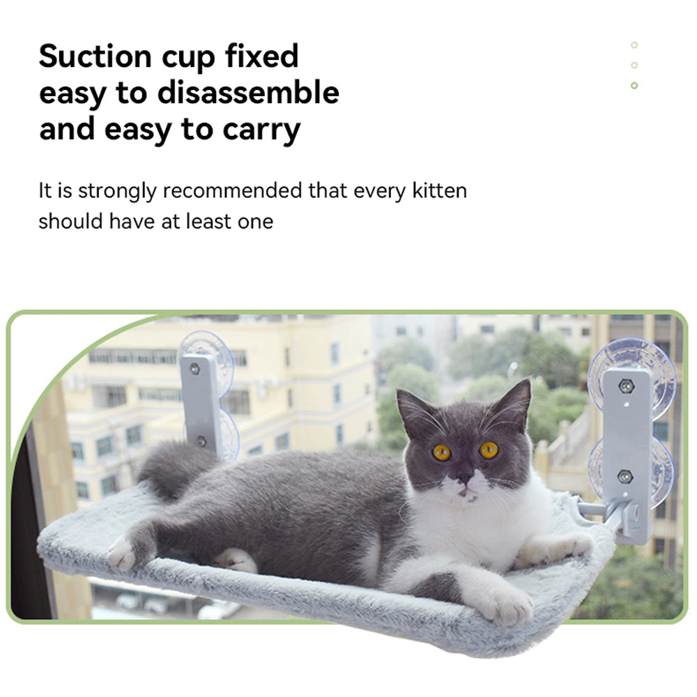 Carkira Cat Window Bed， Foldable Cat Window Hammock for Large Cats， with Steel Frame and Strong Suction Cups，Gray Plush