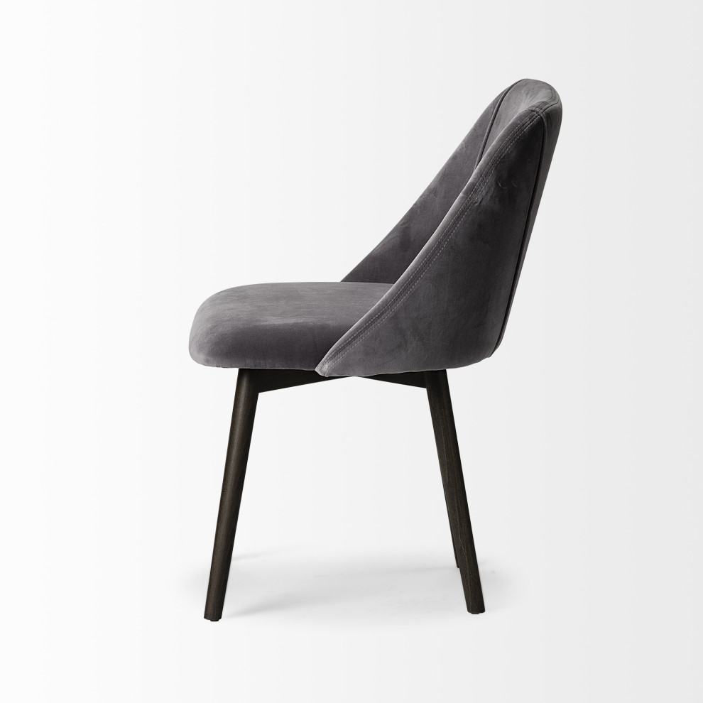 HomeRoots Grey Velvet Wrap With Black Wood Base Dining Chair   Midcentury   Dining Chairs   by VirVentures  Houzz