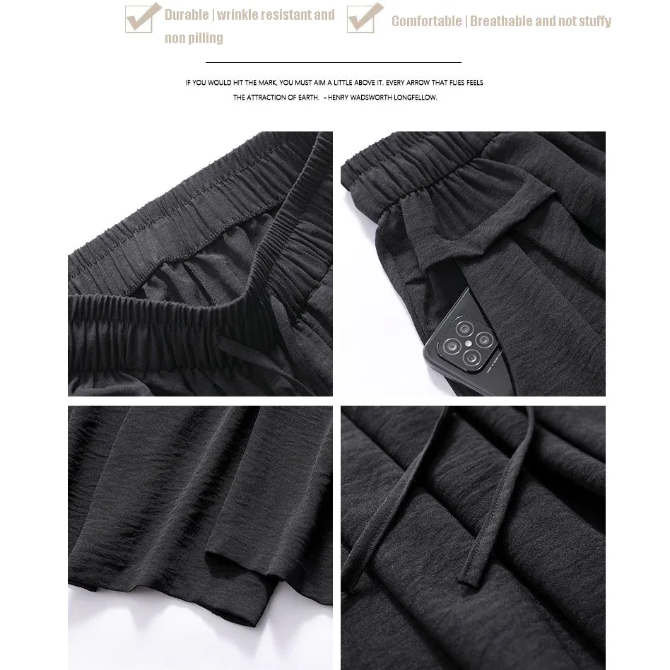 2023 Summer Thin Casual High Waist Large Size Slim Ice Silk Wide Leg