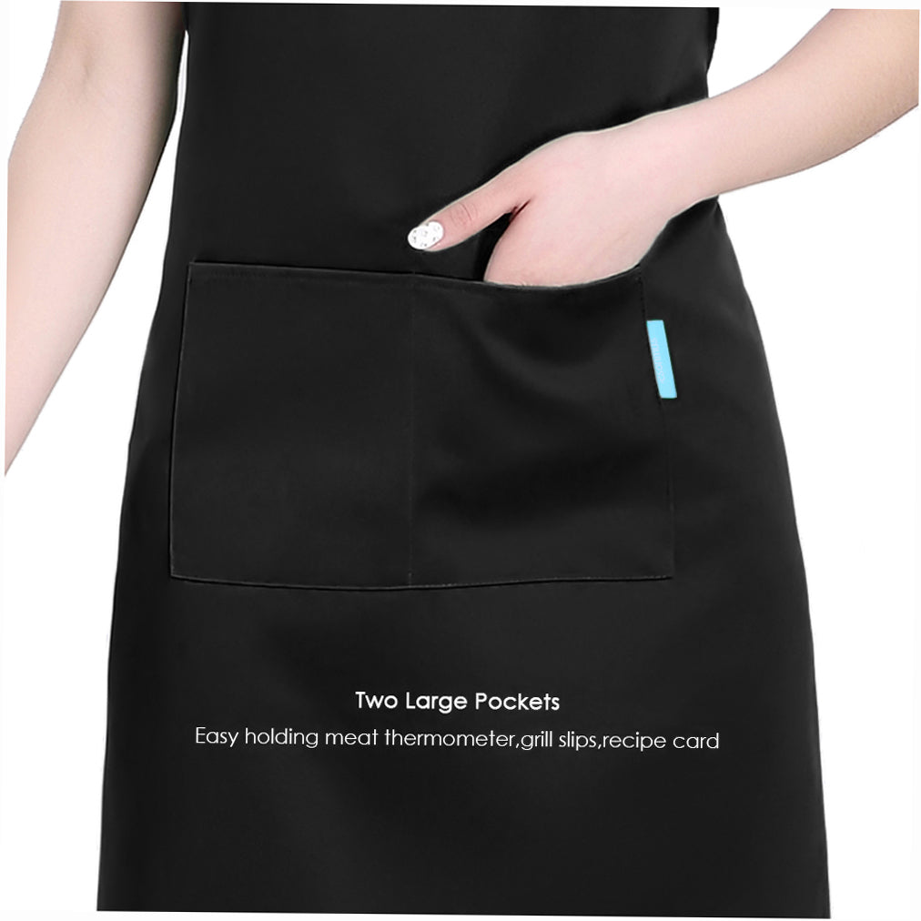 Adults Polyester Kitchen BBQ Restaurant Apron with Adjustable Neck Belt 2 Pockets for Cooking Baking Gardening for Men Women--Black