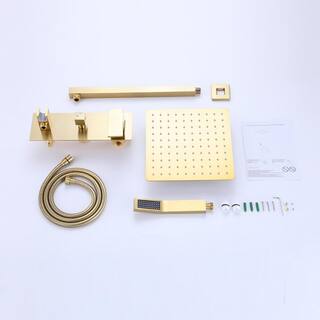 IHOMEadore 1-Spray Square Wall Bar Shower Kit with Hand Shower in Brushed Golden MD-RCS85003BBG