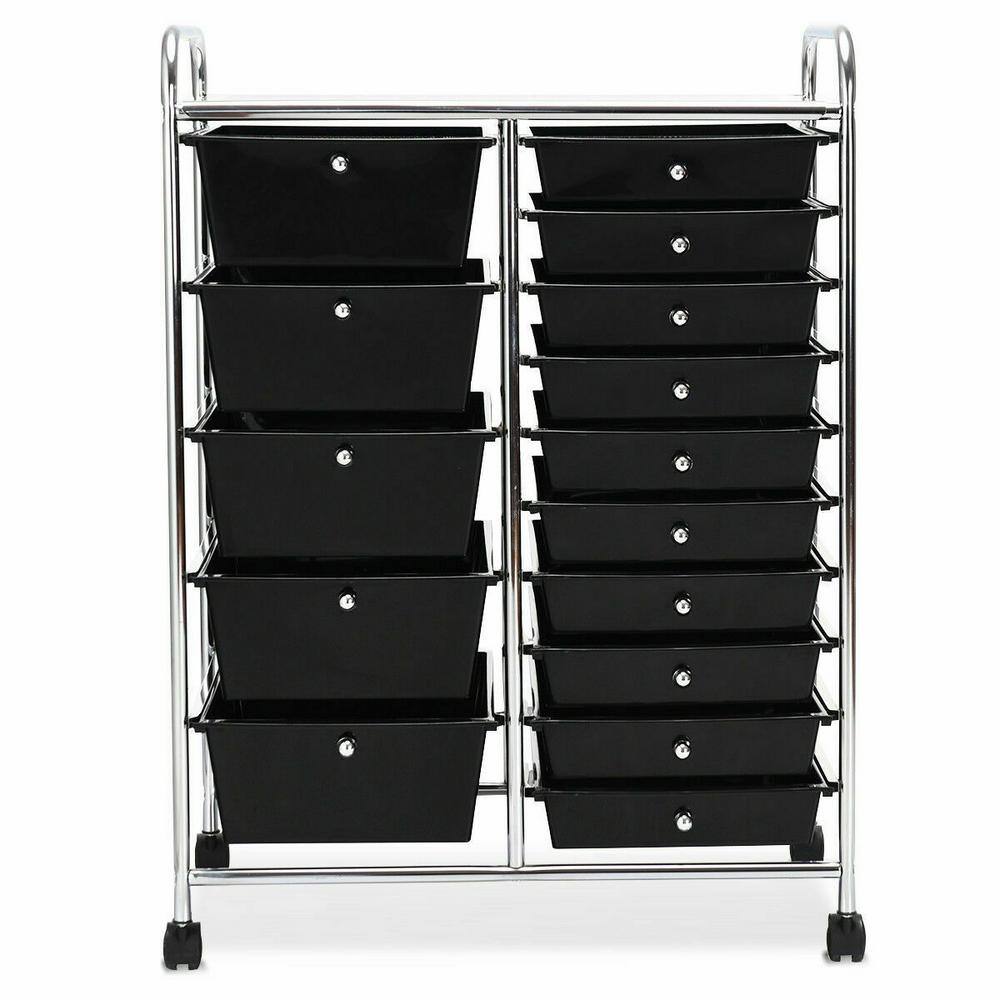 Costway 15-Drawer 4-Wheeled Rolling Storage Cart Tools Scrapbook Paper Office School Organizer in Black HW53825BK