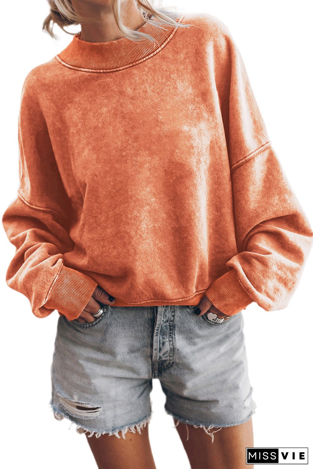 Drop Shoulder Crew Neck Pullover Sweatshirt