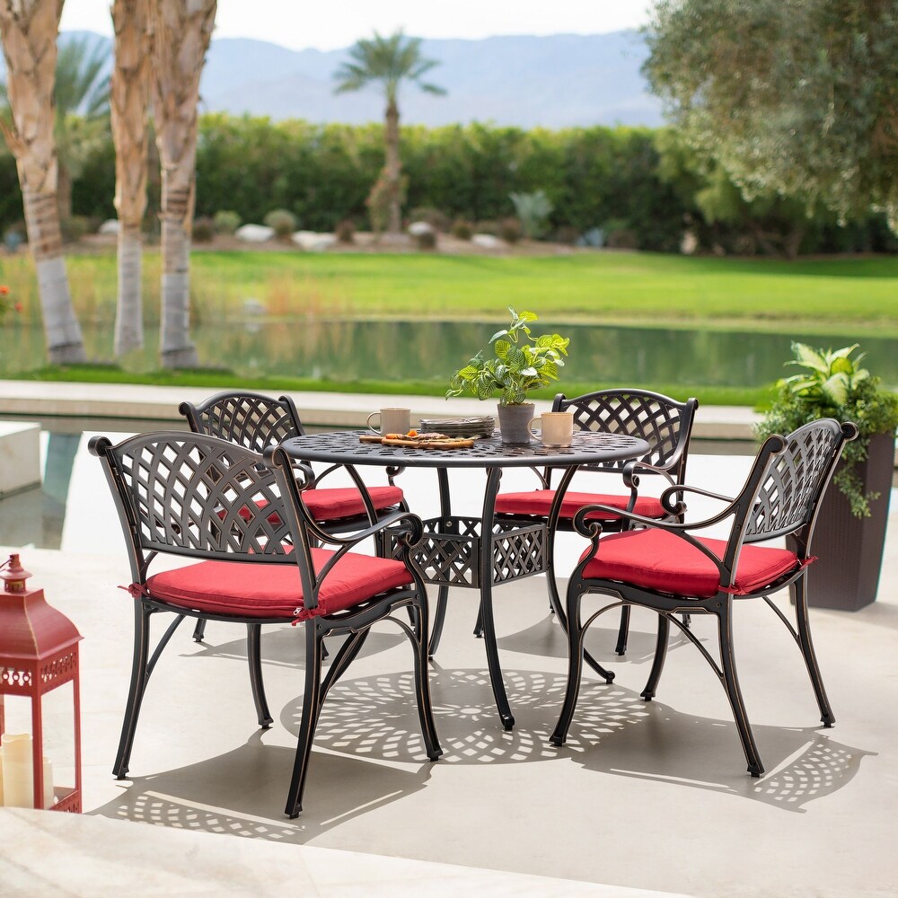 5 Piece Cast Aluminum Dining Set With Cushions   41 inch table