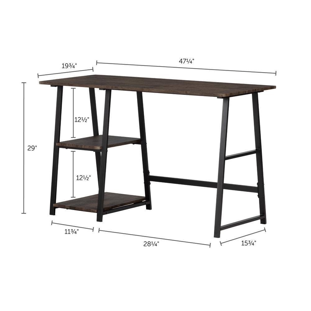 South Shore 19.7 in. Rectangular Cracked Fall OakBlack Writing Desks with Open Storage 12112