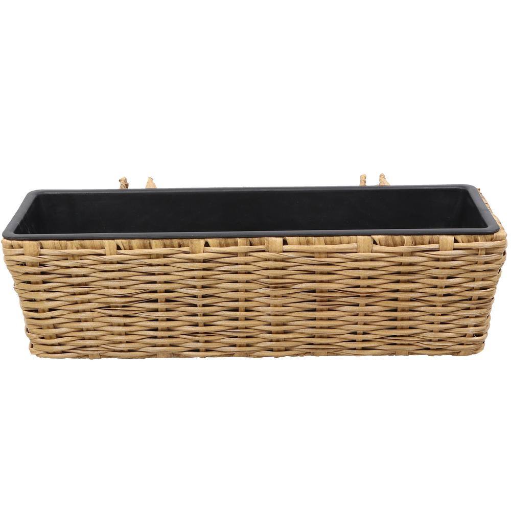 Sunnydaze Decor Sunnydaze Hanging Rectangle Polyrattan Rail Planter with Plastic Liner - Brown NHU-577