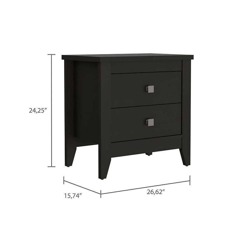 Breeze Four-Legged Modern Bedroom Nightstand， with Two Drawers