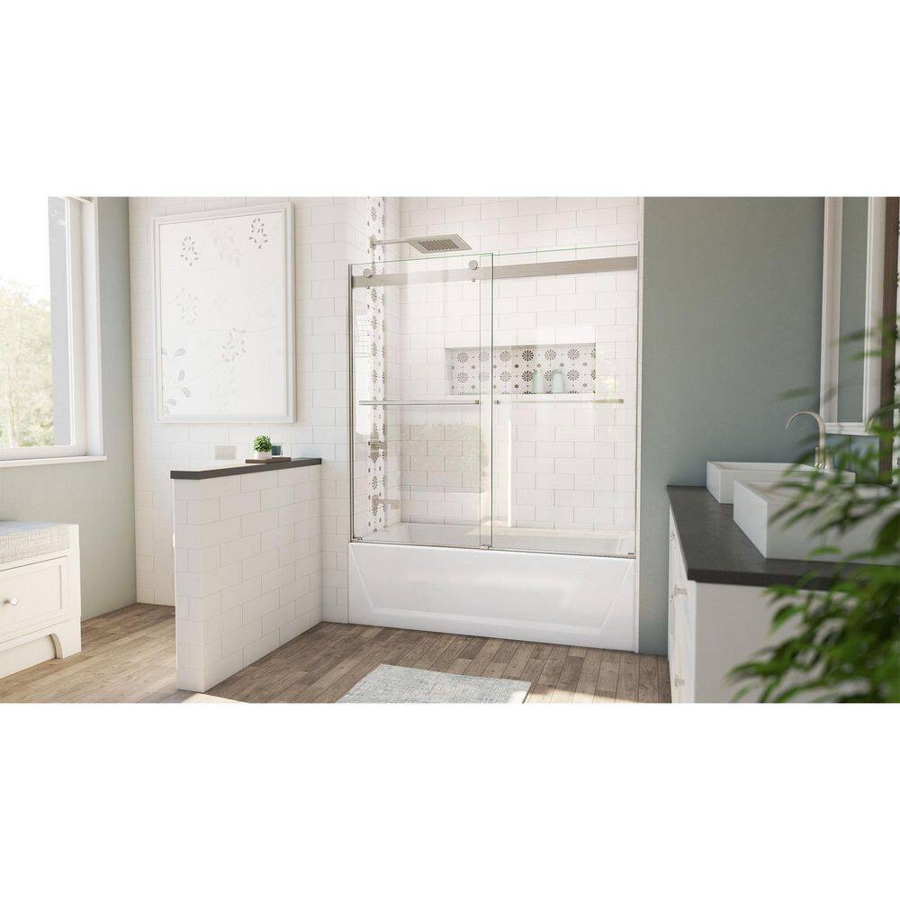 DreamLine Essence 60 in. W x 60 in. H Sliding Frameless Tub Door with Brushed Nickel Finish TDES60W600XXX04