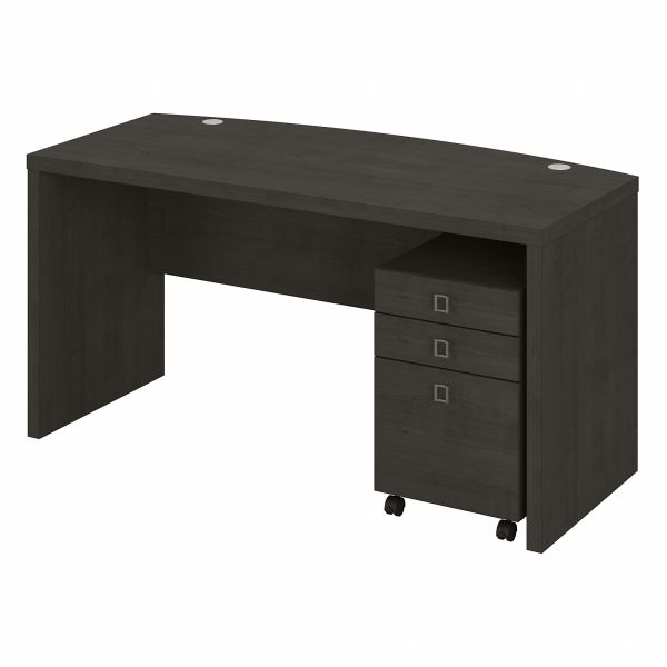 Office by kathy ireland Echo Bow Front Desk with Mobile File Cabinet in Charcoal Maple