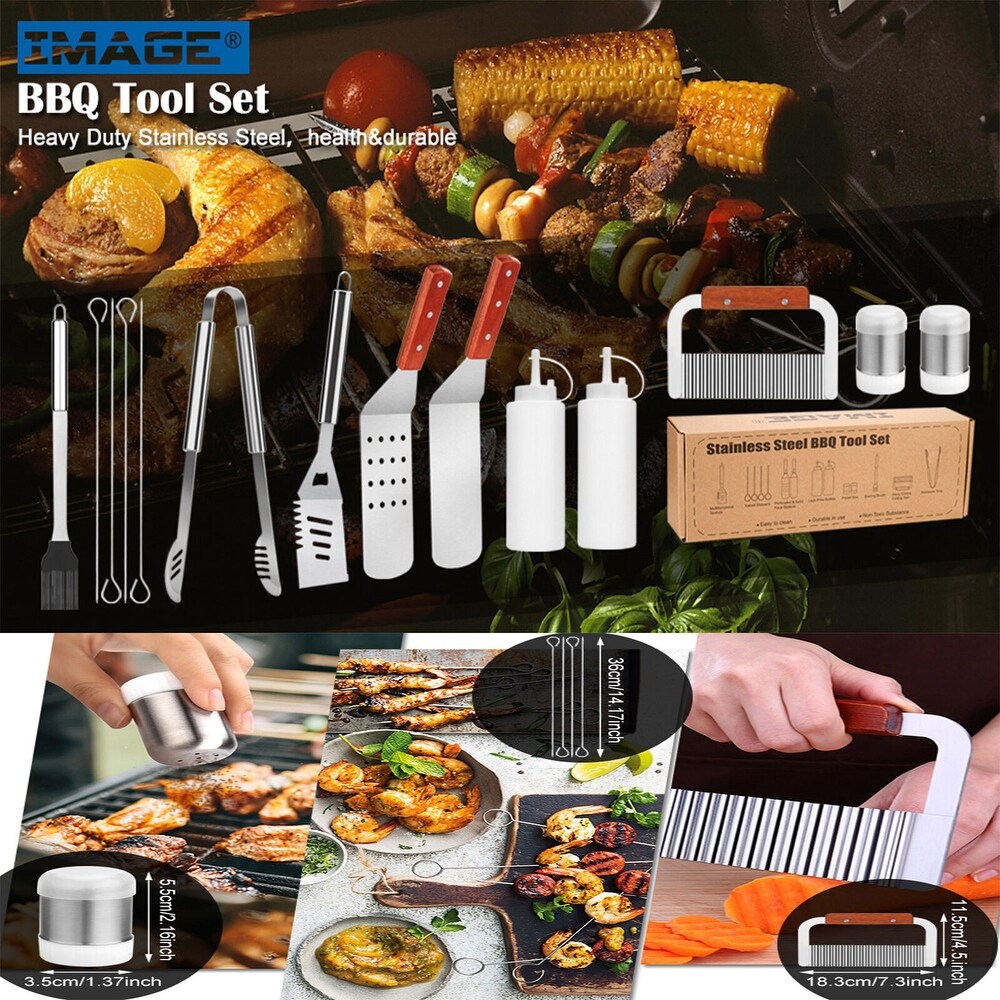 IMAGE 14 Pieces BBQ Grill Tool Set  Large Heavy Duty Stainless Steel Grilling Kit   M