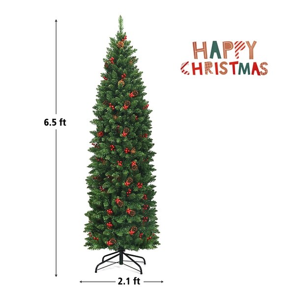 Gymax 6.5Ft PreLit Pencil Christmas Tree Hinged Artificial Slim Tree