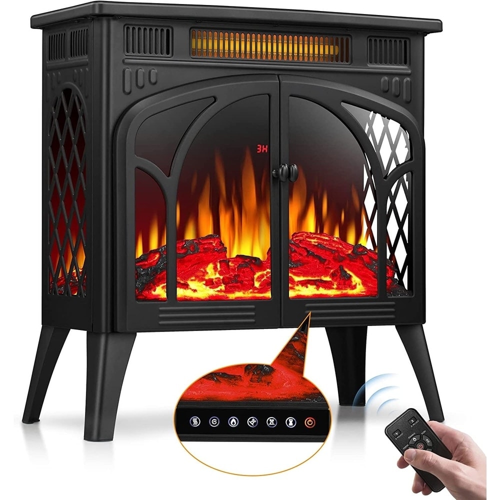 Freestanding Fireplace Heater with Realistic Flame Portable Remote Control   4.2\