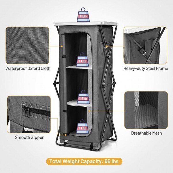 Folding PopUp Cupboard Compact Camping Storage Cabinet with Bag