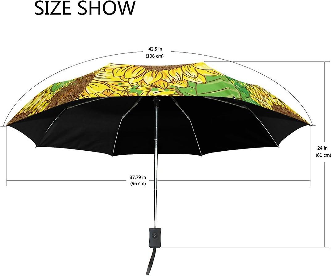 Rain Umbrella Automatic Windproof Foldable Umbrella Yellow Sunflowers Paint