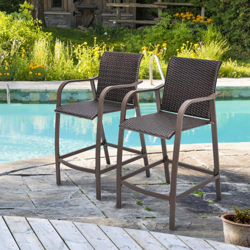 Crestlive Products Wicker Outdoor Bar Stool (2-Pack) CL-ST002BRN-N1